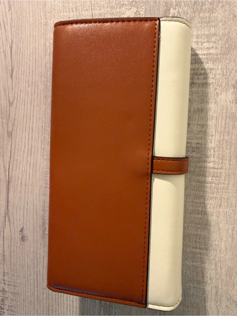 Cream and Brown Faux Leather Clutch Wallet